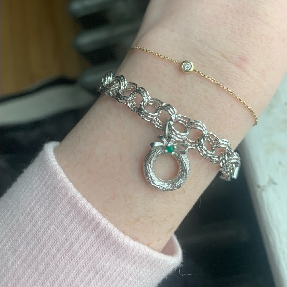 Vintage sterling silver triple link charm bracelet